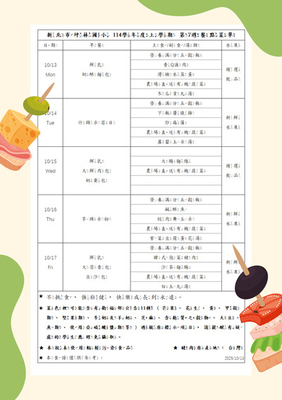 114上第7週餐點菜單圖片